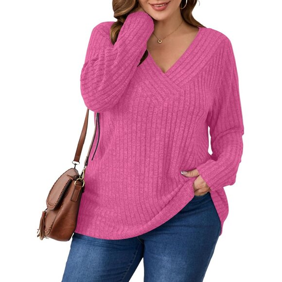 Plus Size Women´s Fall V-Neck Pullover Lightweight...